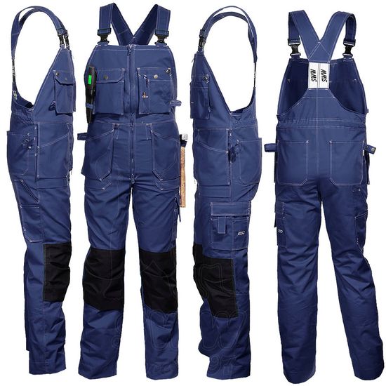 Рабочий темно-синий полукомбинезон мужской летний 51T-FU-14, вариант с черными наколенниками